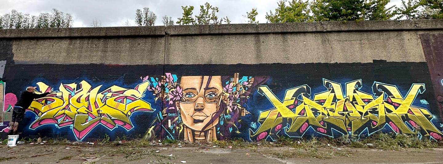 a street art mural made by alex kanos sloke and xhaust cbs crew