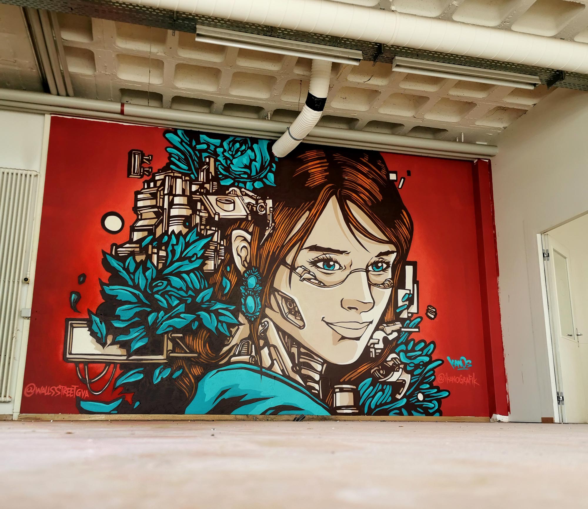 an idoor mural made by alex kanos called clemence in geneva switzerland