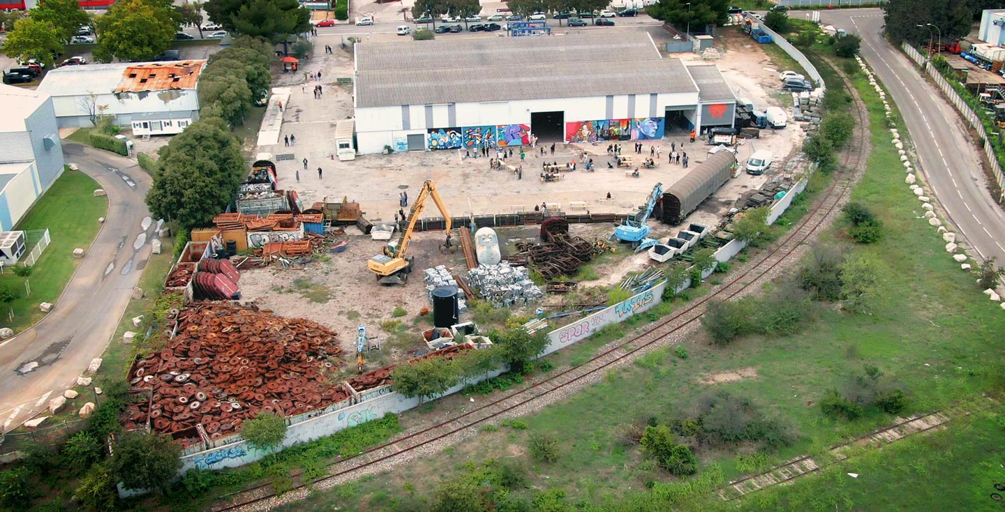 a view by drone during street art event deraille in nimes france