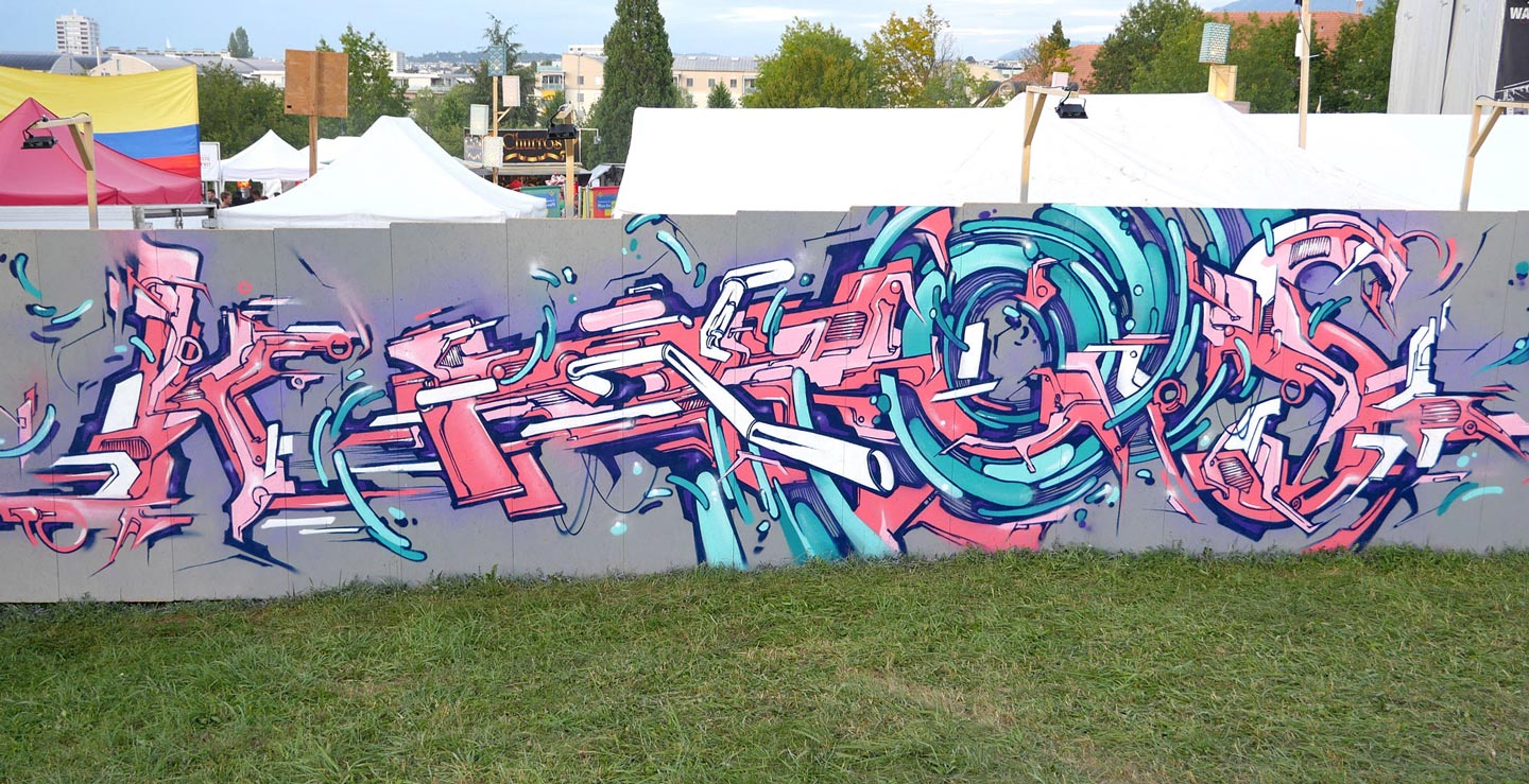 a graffiti made by alex kanos in plein-les-watts festival in geneva